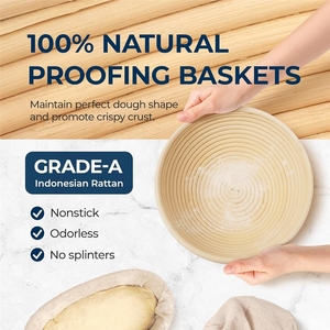 Stocks en liquidation - Ensemble cadeau de 2 paniers à pain Lorzon Banneton (10 pouces, rond et ovale, en rotin) - Fournitures pour la pâte à pain au levain - Product Image 3