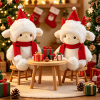 Peluche de Noël super douce en forme de mouton avec bonnet et écharpe du Père Noël, doublure en coton PP et maille, cadeau anti-stress, vente en gros