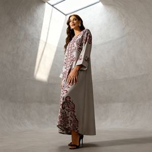 Vestido Abaya Elegante, Ligero, Transpirable, Informal, de Poliéster, Estampado Personalizado, de Alta Calidad, Nuevo, al por Mayor, para Bodas, para Mujeres Musulmanas - Product Image 3