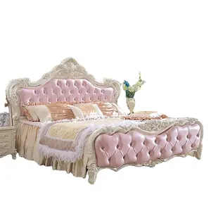 Grosir Set Kamar Tidur Set Rumah Mewah Ukuran King Bed Bed Mebel Pink Eropa Tempat Tidur Putri Menyala