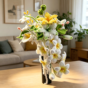 Kit de Bouquet de Mariée en Chenille Noué à la Main avec Strass, Perles et Pompons pour une Composition Florale de Mariage Luxueuse - Product Image 4