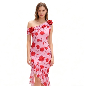 Nouvelles robes sexy pour femmes, à épaules dénudées, à volants floraux, tendance - Product Image 1