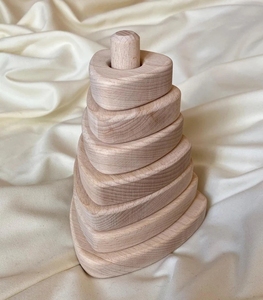 Pirámide Montessori madera natural eco juguete geométrico apilamiento formas de juguete anillos de apilamiento de madera pirámide arco iris para niños pequeños - Product Image 3