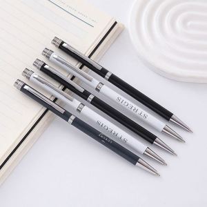 Branded Custom Printing Slim Classic Black and Silver Metal Ballpoint <b>Pens</b> With <b>Customised</b> Logo - Product Image 2