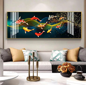 Dipinto in Porcellana con Cristalli <span class=keywords><strong>di</strong></span> Pesce Dorato Astratto <span class=keywords><strong>di</strong></span> Lusso, Stampa HD, Arte Murale Moderna, Design Personalizzato per Decorazione Casa - Product Image 1