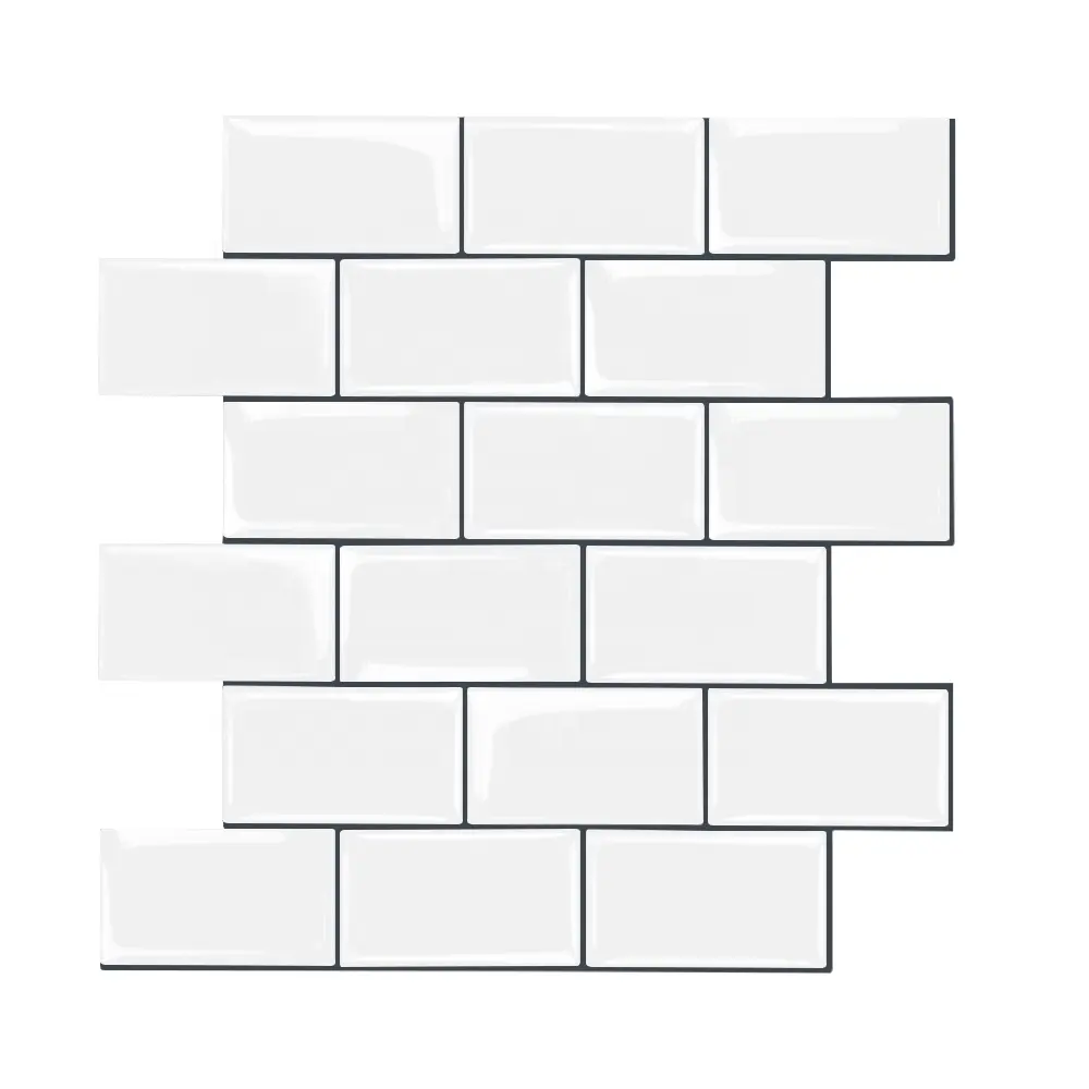 Self adhesive Wall Sticker 3D Peel and Stick Upgrade Thicker Wall Tile 12*12 Inch White Subway Style Mosaic Tiles Waterproof