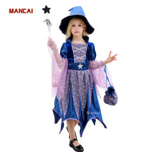 Costume da Strega per Bambina Halloween Abiti per Cosplay Personaggi TV e Film <span class=keywords><strong>Abbigliamento</strong></span> da Strega con Cappello Borsa per Caramelle Bacchetta Magica - Product Image 1