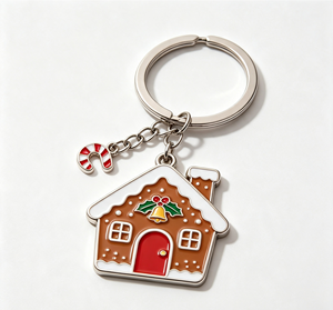 Christmas Gingerbread House Metal Key Chain Enamel <b>Keyring</b> Holiday Hanging Ornament Candy Cane <b>Charm</b> - Product Image 1