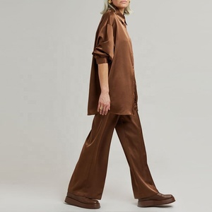 Chemise en satin de soie <span class=keywords><strong>fluide</strong></span>, grande taille, col pointu, fermeture à l'avant, 100% Polyester, Satin - Product Image 4