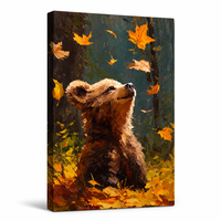Peinture à l'huile abstraite moderne 100% peinte à la main, motif ours, texture épaisse, feuilles d'automne, art mural sur toile, taille personnalisée pour la décoration intérieure