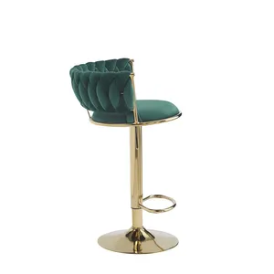 Nordic Velvet Luxury Kitchen Gold Steel Chair Modern Bar Stool Living Room Furniture Bar Chairs Hotel Chairs