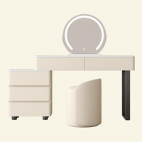 Ensemble coiffeuse de luxe moderne en bois de pin et aluminium avec miroir tactile éclairé et tiroirs de rangement pour appartement