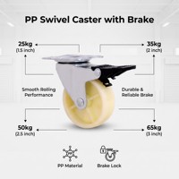 Roda Caster Berkualitas Tinggi 2.5/3/4/5 Inci Plastik PP Kuning Tugas Berat Roda Rollerblade Caster