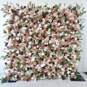 O-FW052 Ingrosso Parete Floreale Artificiale 8ft X 8ft per Sfondo Matrimonio, in Tessuto 3D 5D Arrotolabile, con <span class=keywords><strong>Rose</strong></span> e Ortensie, Stile Tenda - Product Image 2