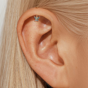 Clous d'oreille en argent sterling 925 avec agate naturelle ronde, dos plat, 1,2*6 mm - Product Image 3