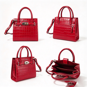 Klassische Damen-Handtasche mit glänzendem Kroko-Print, formelle Tasche mit Schlossverzierung für Arbeit, Dates und den Alltag. - Product Image 6