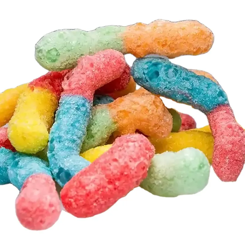 Custom Bulk Sour Worms Sugar Halal Gummy Worm Candy Freeze Dried Sour Worms