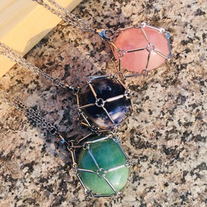 Usine Réglable Cristal Naturel Argent 18K <span class=keywords><strong>Or</strong></span> Chaîne En Acier Inoxydable <span class=keywords><strong>Maille</strong></span> Creuse Tissé Pierre Cage Titulaire Pendentif Collier - Product Image 5