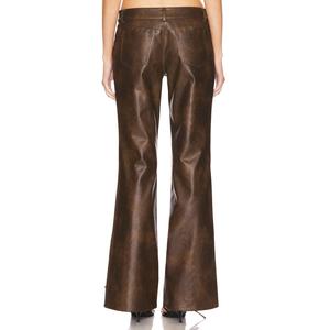 Pantalones de cuero ajustados de alta calidad para mujer, personalizados al por mayor, con abertura sexy y cordón, de talle alto y corte acampanado, ideales para otoño. - Product Image 4