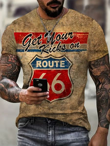 T-Shirt da uomo estiva da uomo oversize da uomo da uomo con stampa 3d T-Shirt classica a manica corta stile retrò Top Route 66 - Product Image 3