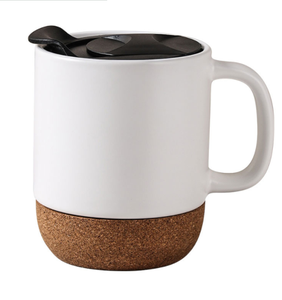 Eco- Friendly Blank White <b>Reusable</b> Wholesale Mugs Cork Bottom Ceramic Coffee Mug <b>Cup</b> With Splash Proof Lid - Product Image 1