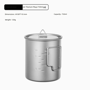 Enkelwandige beker van puur titanium met deksel, opvouwbaar handvat, hittebestendig, draagbare reis- en campingwaterset - Product Image 6