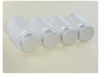 En stock, flacon en verre givré et transparent de 120 ml (120 cc) avec bouchon à vis, personnalisable avec logo, pour capsules, pilules, comprimés et suppléments.