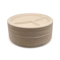 Assiettes en bagasse biodégradables naturelles ou blanches à compartiments, 6, 7, 9 et 10 pouces, vente en gros en vrac pour le déjeuner
