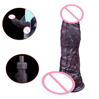 OS-AHJ5040 20.1cm Black Viper Double Layer Realistic Suction Cup Dildo 3D Precision Modeling Soft Silicone Adult Pleasure Toy