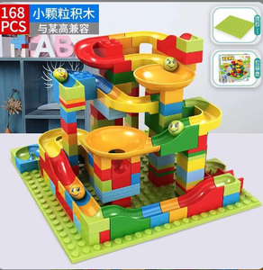 Juego de bloques grandes educativos clásicos para niños, con laberinto de bolas y tobogán de embudo, para ensamblar, pista de canicas y circuito de carreras. - Product Image 6