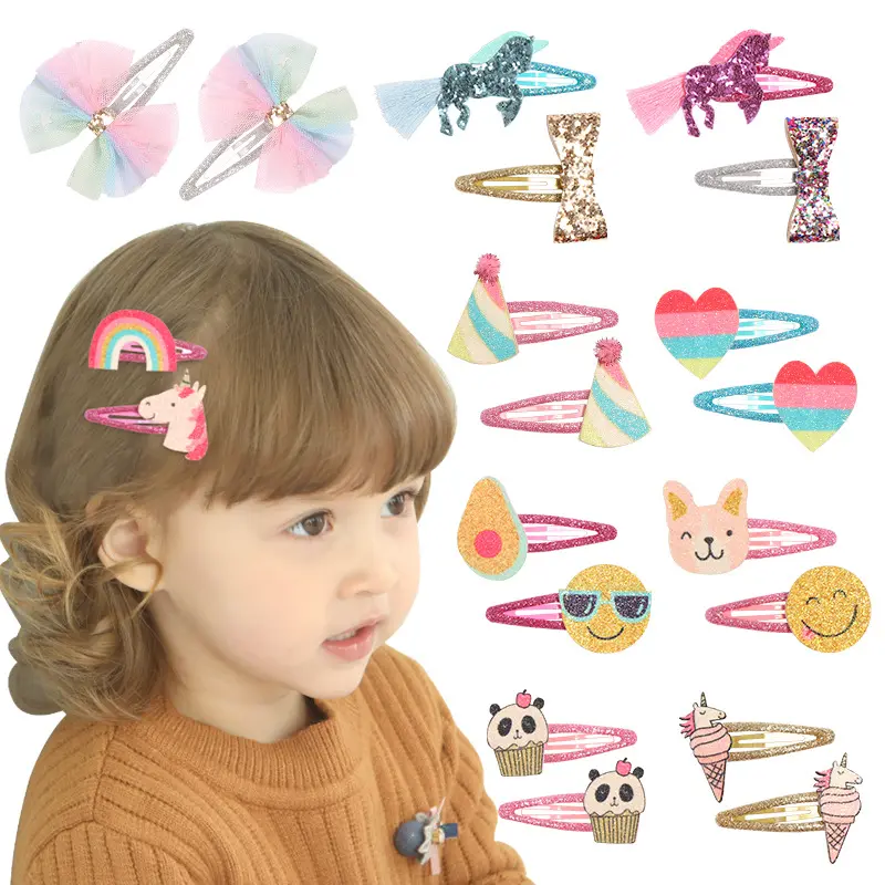 MIO jepit rambut Glitter untuk anak perempuan, 2 buah/set, jepit rambut payet bentuk es krim pita Unicorn, jepit rambut untuk anak-anak