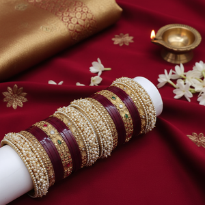 Elegant Traditional Kundan Stone & Pearl Acrylic Bangles Premium Designer Fine Jewelry Bridal Bangle Collection - Product Image 3