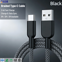 Câble USB tressé de type C à charge rapide 1M-3M pour Android/iOS/ordinateur/écouteurs avec conducteur en cuivre pur