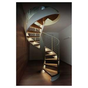 ACE Pasamanos de barandilla personalizados Villa prefabricada Escalera curva de madera de hierro forjado Apartamento interior moderno - Product Image 6