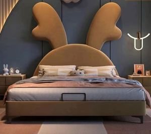 Lit d'appoint pour enfants, garçons et filles, moderne, taille standard, confortable, revêtement en coton, cadre en bois massif, couleur crème, meubles de chambre à coucher de marque - Product Image 6