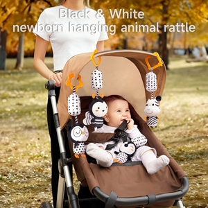 Tumama Kids 4 pezzi in bianco e nero neonato peluche passeggino giocattoli animali musicali appesi bambino sonaglio giocattoli di peluche Set - Product Image 2