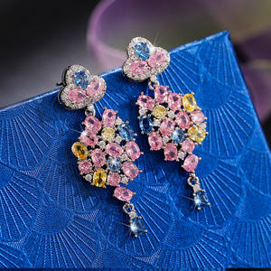 Pendientes de Diamantes de Colores E2059, Corte Ovalado, Forma de Flor, Engaste de Garra, Joyería de Moda para Mujer, Cristal de Imitación, Tendencia para Fiestas - Product Image 4
