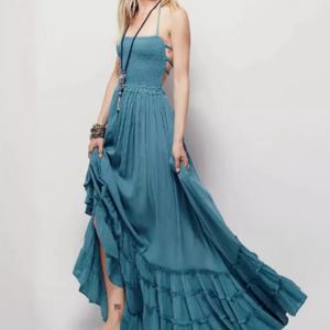 Robe longue fendue personnalisée avec logo, nouveau design, pour les vacances à la plage, style bohème, écologique et lavable, en tissu tissé - Product Image 1