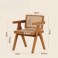 Chaise de salle à manger en rotin naturel tressé de style Mid-Century, avec structure en bois massif et assise en cannage respirant, mobilier d'intérieur pour la détente et la salle à manger