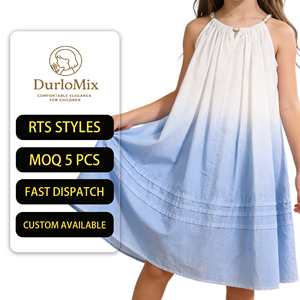 Robe d'été tissée pour filles, col licou, coupe trapèze, longueur genou, à volants, couleur unie, décontractée, pour fête d'anniversaire ou plage - Product Image 1
