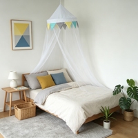 Moustiquaire de lit pliable pour enfants de style nordique, avec guirlandes colorées, écologique, minimaliste, en forme de dôme, pour chambre d'enfant et crèche