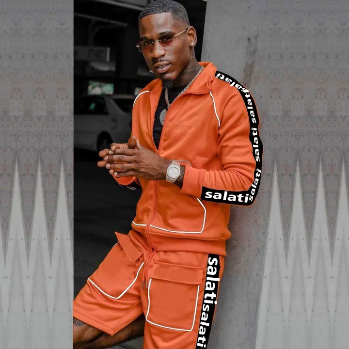 Top quality custom short set cargo short two piece side stripes zipper 3M reflective jogger men track suit tracksuit set