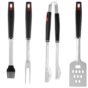 Juego de <span class=keywords><strong>Utensilios</strong></span> para Parrilla de 4 Piezas, Espátula, Tenedor, Pinzas y Cepillo con Bolsa de Transporte, Acero Inoxidable - Product Image 1