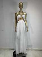 Robe de soirée sexy en polyester pour femme, dos nu, licou, à lacets, longueur ras du sol, pour boîte de nuit, bar, scène, performance, fête d'anniversaire, soirée de remise de diplôme (ODM)