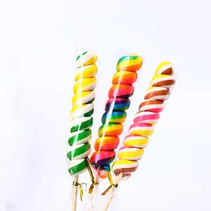 Groothandel Sweet Press Candy Halal Handgemaakte Kleurrijke Hard Rollende Twist Stick Fruitige Lolly