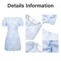 Robe courte en dentelle bleu clair style coréen ZYHT 21840 avec col orné de cristaux, tissu éco-responsable