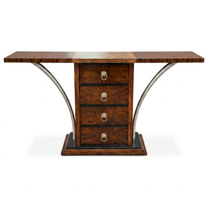 Modern Rosewood Wood Top <b>Console</b> <b>Table</b> with 4 Drawers Trestle Base <b>Storage</b> Living Room Furniture Hall Entryway Decor - Product Image 1