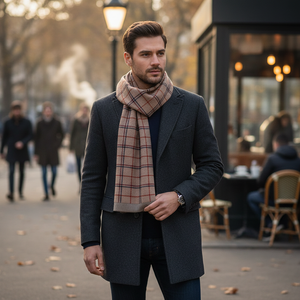 Beige <b>Wool</b> and Jacquard Men Scarf Wholesale Scarves Shawls - Product Image 3