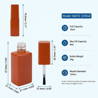 Flacon de vernis à ongles en gel UV rouge personnalisé, forme rectangulaire, 10 ml, flacon en verre vide de haute qualité avec bouchon à pinceau