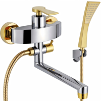 LEBED Ensemble de douche mural contemporain chromé à poignée unique avec barre coulissante et pommeau de douche ovale multi-jets pour baignoire